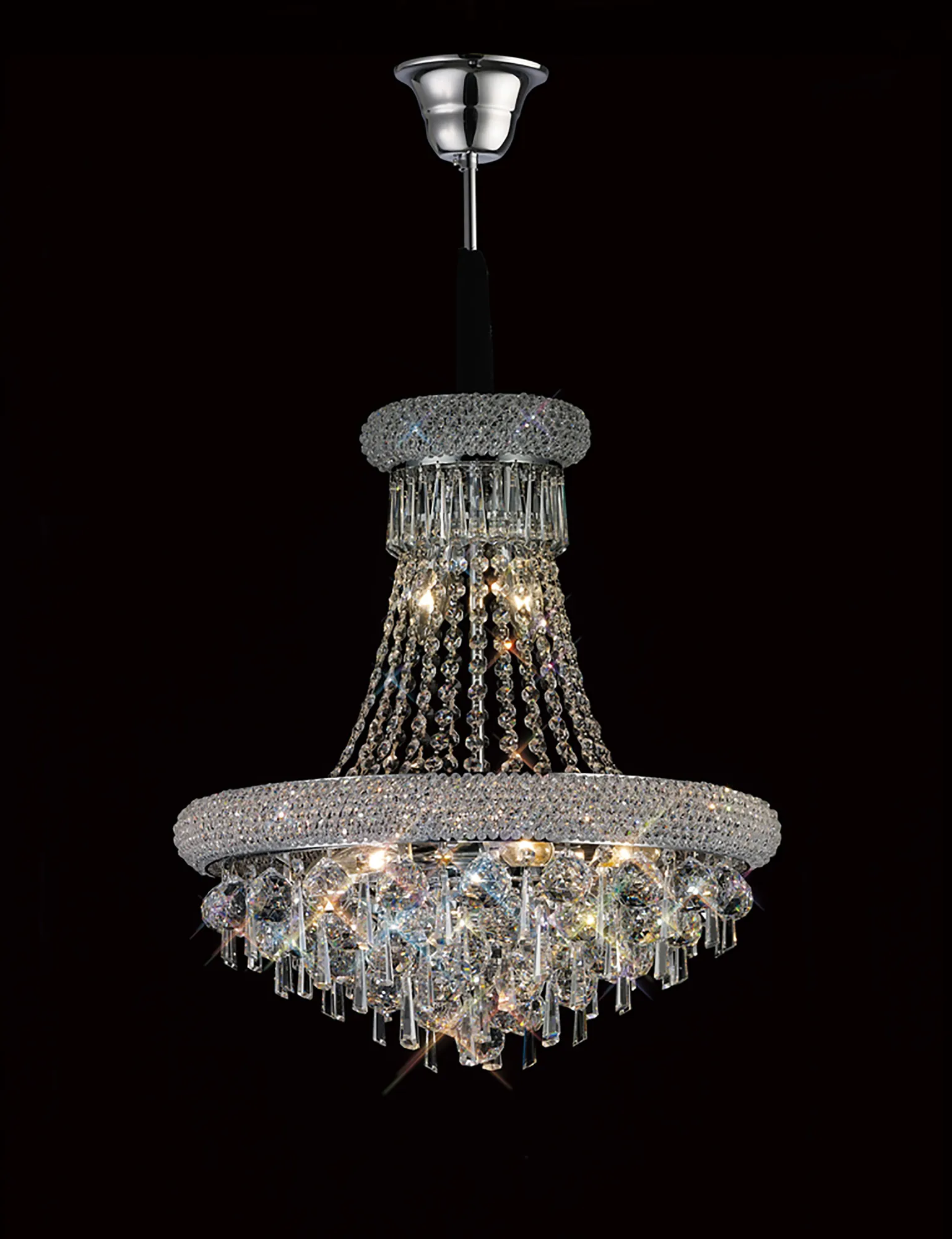 Alexandra Polished Chrome Crystal Ceiling Lights Diyas Statement Crystal Fittings